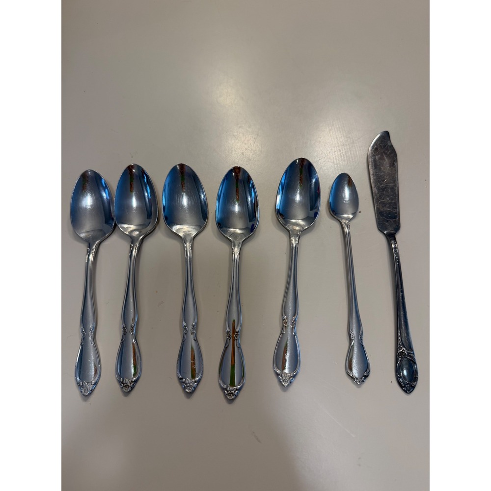 Oneida Community Stainless Morning Star Flatware 7pc Lot Teaspoons Butter Knife